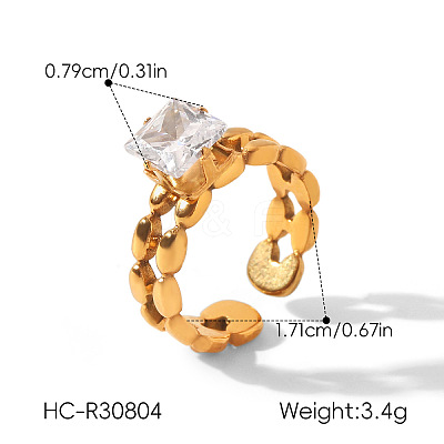 304 Stainless Steel Pave Clear Cubic Zirconia Cuff Open Rings for Women WG46FF3-06-1