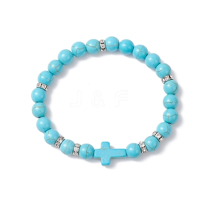 Synthetic Turquoise Beaded Stretch Bracelets for Women BJEW-JB12288-03-1