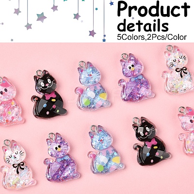 10Pcs 5 Styles Transparent Resin Pendants RESI-FS0001-92-1