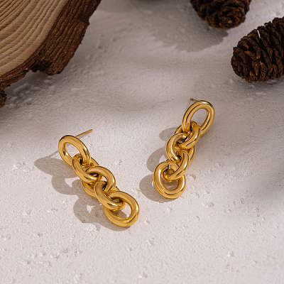 304 Stainless Steel Oval Chain Tassel Stud Earrings NM9874-1