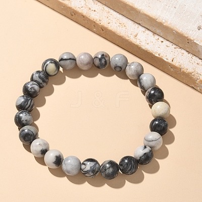 Natural Netstone Bead Stretch Bracelets BJEW-K212-B-021-1
