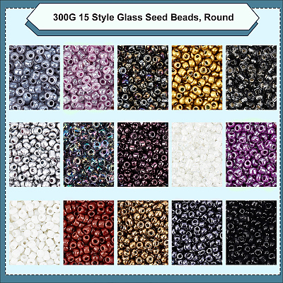 300G 15 Style Glass Seed Beads SEED-NB0001-38-1