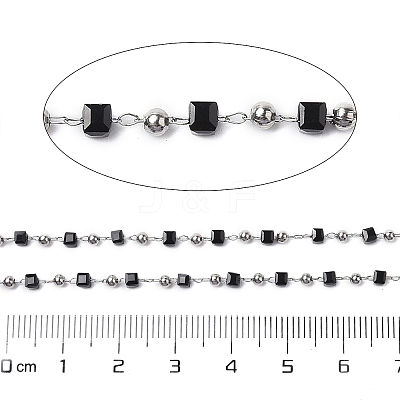 Cube Glass & 201 Stainless Steel Beaded Chains CHS-A015-04P-1