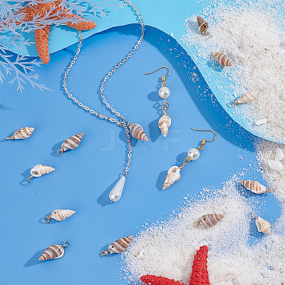 100Pcs 10 Styles Natural Shell Pendants PALLOY-AB00159-1