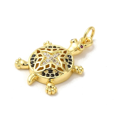 Tortoise Rack Plating Brass Micro Pave Black Cubic Zirconia Pendants KK-K377-29G-1