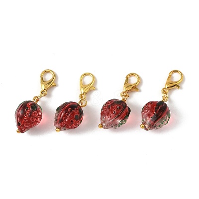 4Pcs Handmade Lampwork Strawberry Pendant Decorations HJEW-FS00041-02-1
