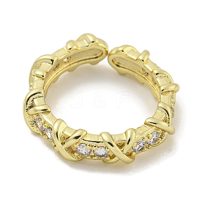 Cross Brass Micro Pave Cubic Zirconia Open Cuff Ring for Women RJEW-E296-12G-1