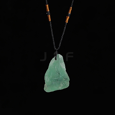 Natural Raw Green Fluorite Nugget Pendant Necklaces PW-WG79580-02-1