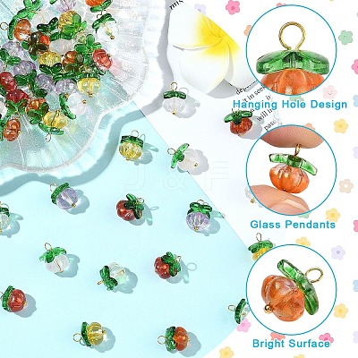 10Pcs Pumpkin Glass Pendants PALLOY-YW00139-01-1
