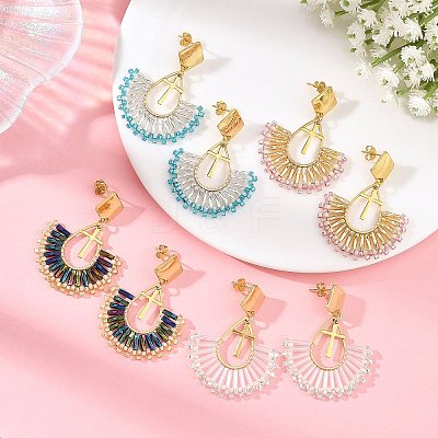 304 Stainless Steel with Glass Seed Beads Hoop Dangle Earrings EJEW-MZ00824-1