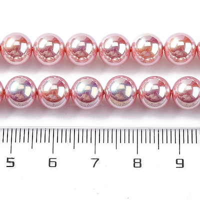 UV Plating Pearlized Glass Pearl Beads Strands GLAA-F128-01B-T9-1