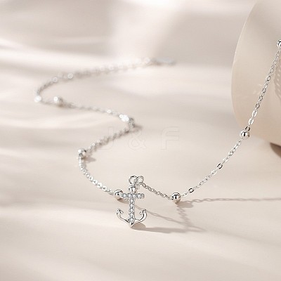 Anchor Brass Micro Pave Clear Cubic Zirconia Charm Anklets for Women FS-WGF32C0-01-1