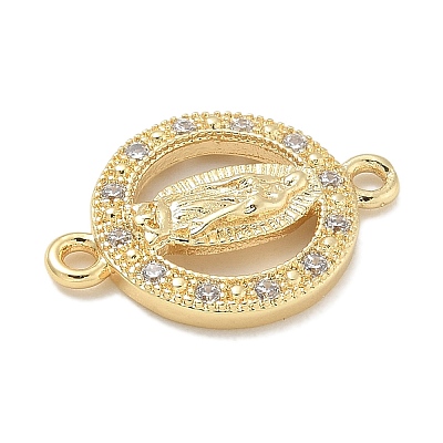 Rack Plating Brass Micro Pave Clear Cubic Zirconia Religion Virgin Mary Connector Charms KK-L224-094G-02-1