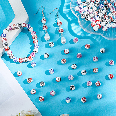 Handmade Flower Printed Porcelain Ceramic Beads PORC-LT0001-12C-1