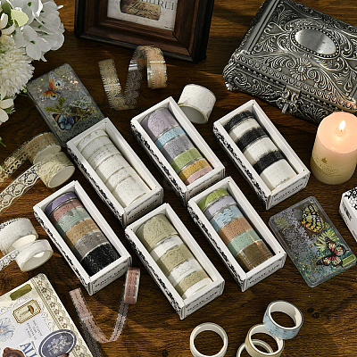 1Bag Lace Patterns PET Floral Decorative Tape Set AJEW-SP0002-74E-1