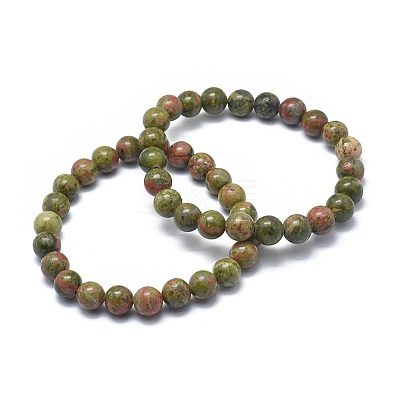 Natural Unakite Bead Stretch Bracelets X-BJEW-K212-B-006-1