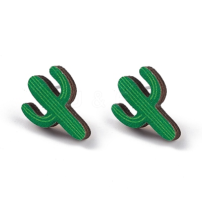 Natural Wood Stud Earrings EJEW-C013-01I-1