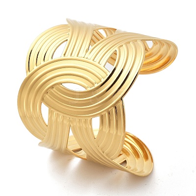 Ion Plating(IP) 304 Stainless Steel Criss Cross Cuff Bangles for Women BJEW-A026-04G-1