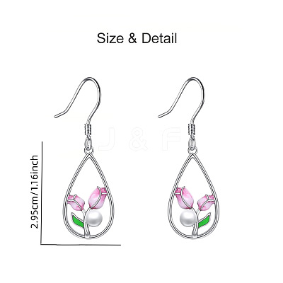 Alloy Enamel Teardrop & Tulip Dangle Earrings WG1F9CE-01-1