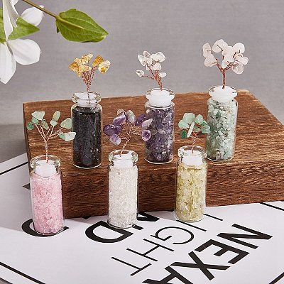 6Pcs 6 Style Natural Gemstone Chip Money Tree Display Decorations DJEW-SZ0001-07-1