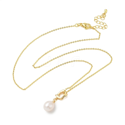 Natural Cultured Freshwater Pearl Rice Pendant Brass Cable Chain Necklaces for Women NJEW-JN06099-1
