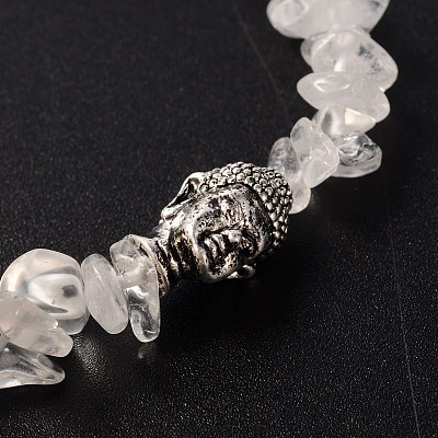 3D Buddha Head Gemstone Beaded Stretch Bracelets BJEW-JB01805-04-1