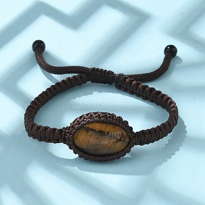 Adjustable Oval Natural Tiger Eye Braided Bead Bracelets BJEW-H626-02-10-1