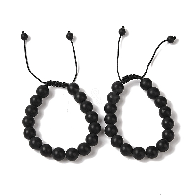 10mm Round Natural Black Onyx(Dyed & Heated) Braided Bead Bracelets BJEW-C067-01C-29-1