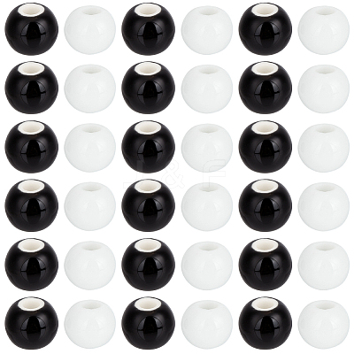 100Pcs 2 Colors Black & White Round Glossy Ceramic Porcelain Beads for Jewelry Making PORC-PA0001-38-1