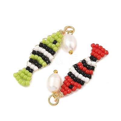 TOHO Glass Seed Beaded & Natural Cultured Freshwater Pearl Pendnats PALLOY-MZ01377-1