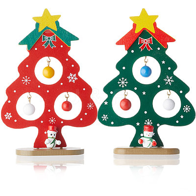 2 Sets 2 Colors Christmas Tree Wooden Display Decoration for Kids DJEW-GF0001-62-1