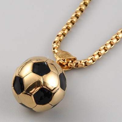 304 Stainless Steel Football Pendant Necklace with Box Chains for Women X1-NJEW-SZC0003-01G-1