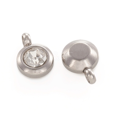 Trendy Original Color 304 Stainless Steel Grade A Rhinestone Flat Round Charm Pendants RB-M030-06J-1