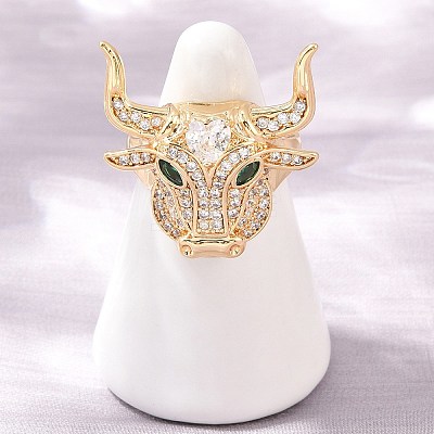 Brass Micro Pave Cubic Zirconia Cuff Open Rings CU-Z002-01G-1