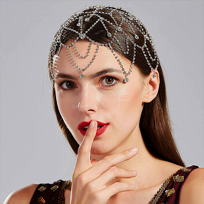 1Pc Rhinestone Mesh Headpiece Cap OHAR-WR0001-03G-1