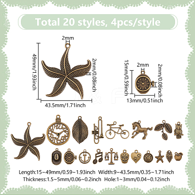 80Pcs 20 Style Tibetan Style Alloy Pendants Sets TIBEP-FG0001-03-1