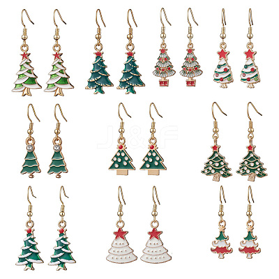 10 Pairs Alloy Enamel Christmas Tree Dangle Earrings EJEW-JE06538-1