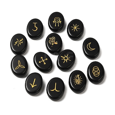 13Pcs Natural Obsidian Rune Stone G-C095-02C-1