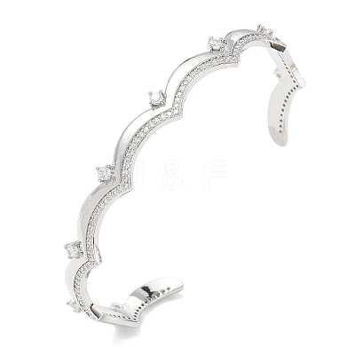 Brass Micro Pave Clear Cubic Zirconia Cuff Bangles for Women BJEW-A172-04P-1