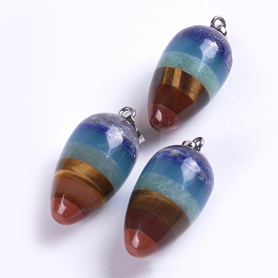 Chakras Natural Mixed Stone Pointed Pendants G-J384-05A-1