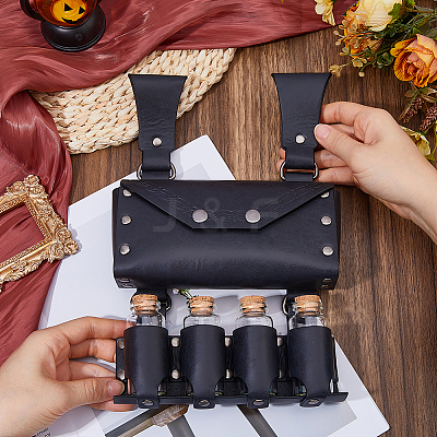 Rectangle PU Leather Medieval Waist Belt Bag with Belt and 4 Glass Potion Bottles AJEW-WH0752-296A-1