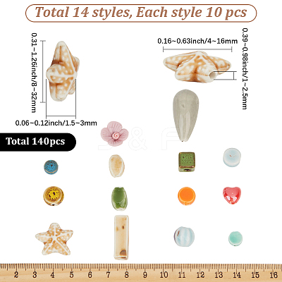140Pcs 14 Styles Handmade Porcelain Beads PORC-PA0001-12-1