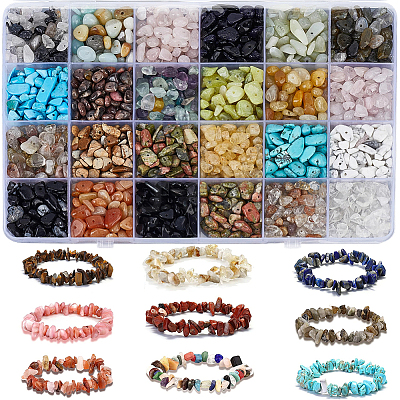 24 Styles Natural & Synthetic Mixed Gemstone Chip Beads G-PA0001-98-1
