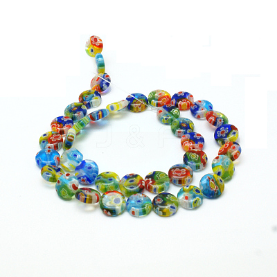 Millefiori Glass Flat Round Bead Strands LK-P008-06-1