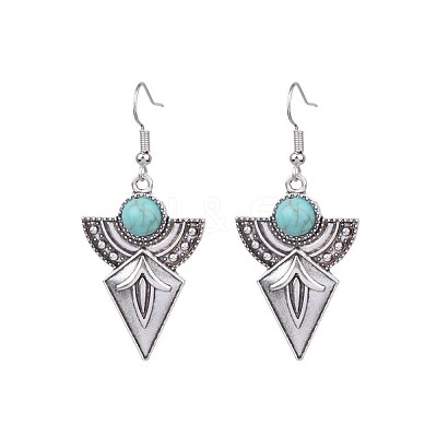 Alloy with Synthetic Turquoise Pendant Necklaces & Dangle Earrings Sets FS-WG5ED6E-01-1