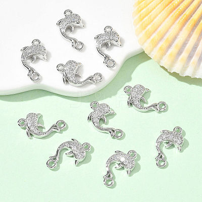 SHEGRACE Brass Micro Pave Clear Cubic Zirconia Dolphin Links Connector Charms XGRQ3K419-568P-1