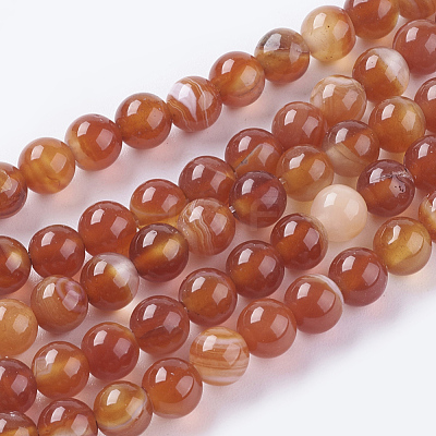 Natural Striped Agate/Banded Agate Beads Strands G-G591-6mm-03-1