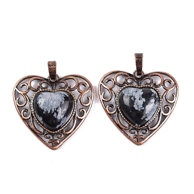 Natural Snowflake Obsidian Peach Love Heart Pendants G-G158-01-03-1