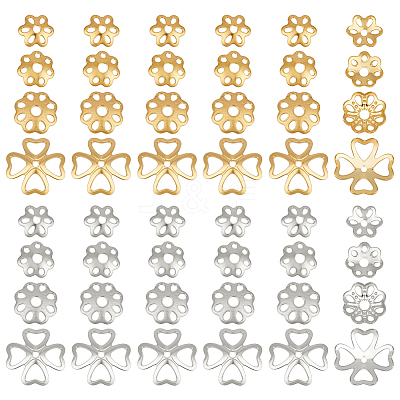 48Pcs 8 Styles 925 Sterling Silver Bead Caps STER-PH0004-60-1