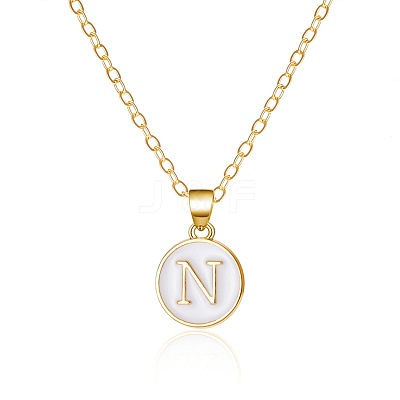 Alloy White Enamel Flat Round with Letter Pendant Necklaces FS-WG63565-14-1